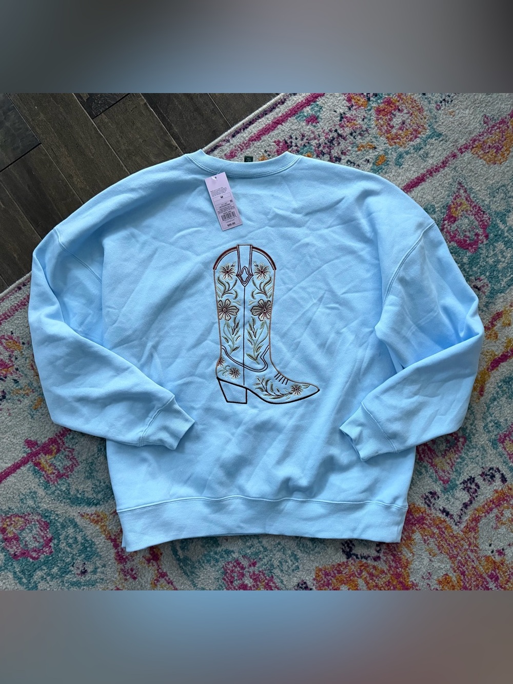 wild fable Light Blue Embroidered Cowboy Boot Sweatshirt